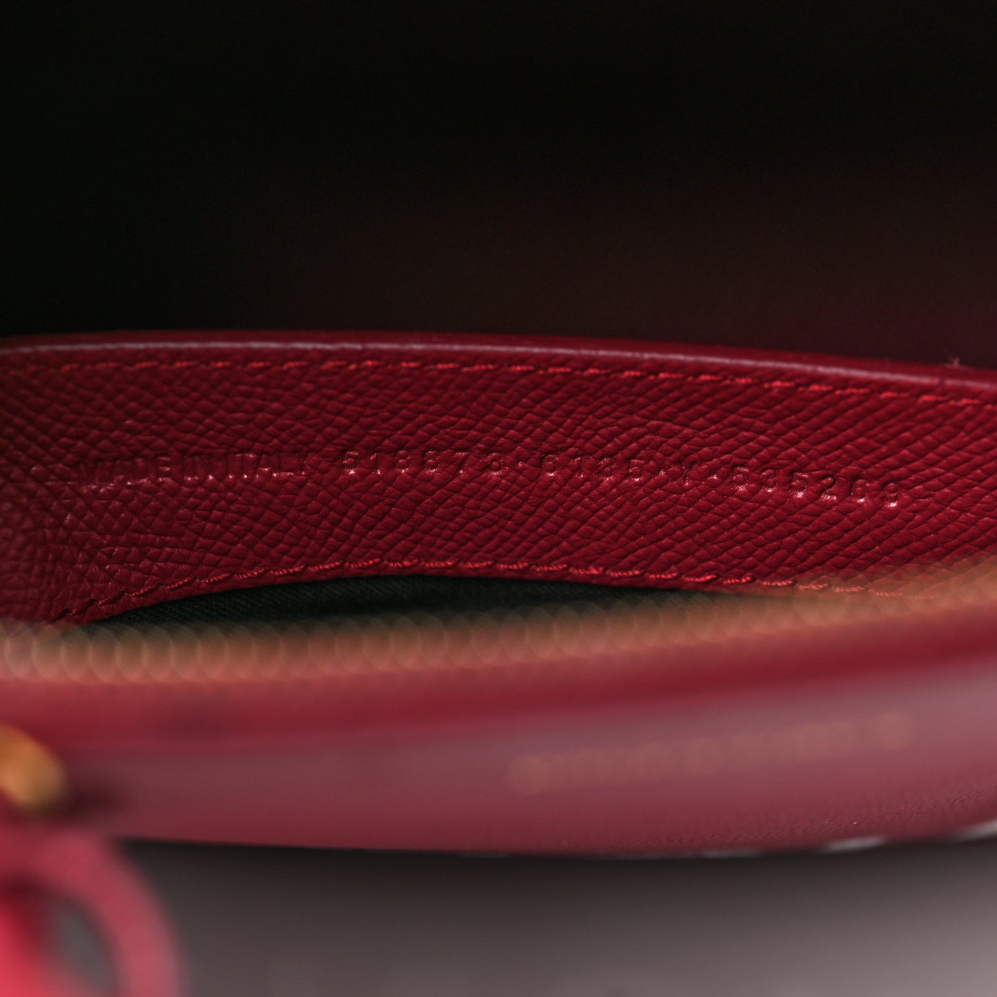 Signature Grained Calfskin Logo S Ville Top Handle Bag Rouge Grenat White