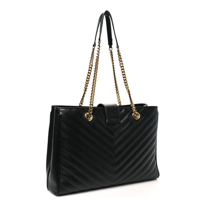 Saint Laurent Grain De Poudre Matelasse Chevron Monogram Shopping Bag Black 3 of 13