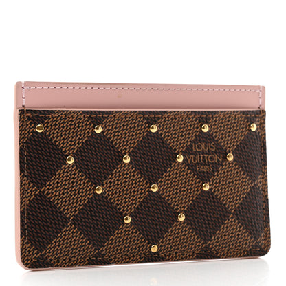 Louis Vuitton Damier Ebene Studded Card Holder Rose Ballerine 3 of 8