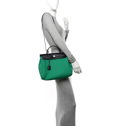Hermes Vache Hunter Toile Herbag Zip Retourne 31 PM Cactus Bleu Indigo 2 of 12