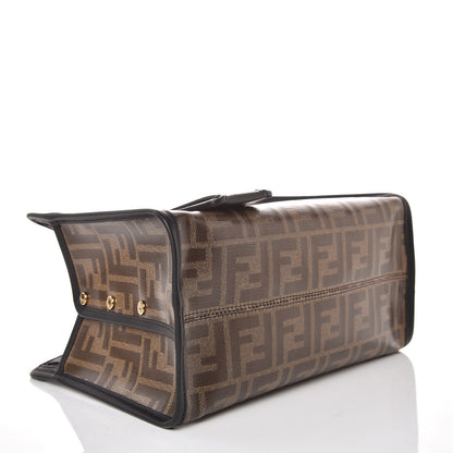 Fendi Glazed Fabric Vitello Century FF 1974 Stamp Patch Mini Peekaboo Defender Cover Mogano Panna Black 4 of 9