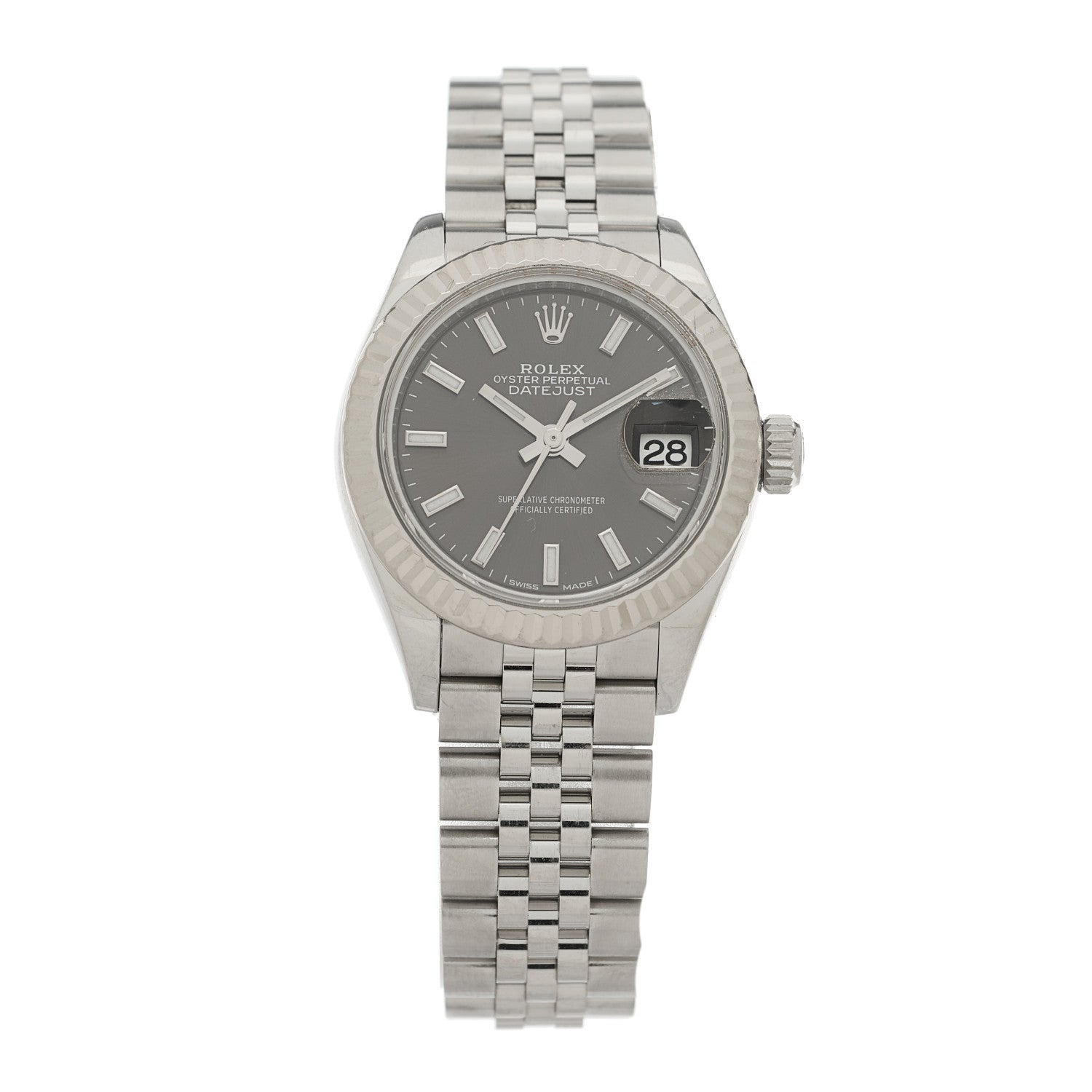 Rolex Stainless Steel 18K White Gold 28mm Oyster Perpetual Datejust Watch Black 279174 1 of 5
