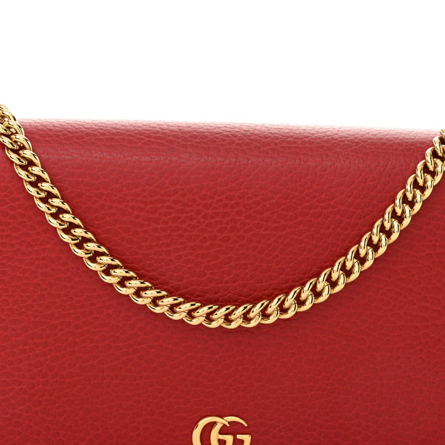 Dollar Calfskin Mini GG Marmont Chain Wallet Hibiscus Red