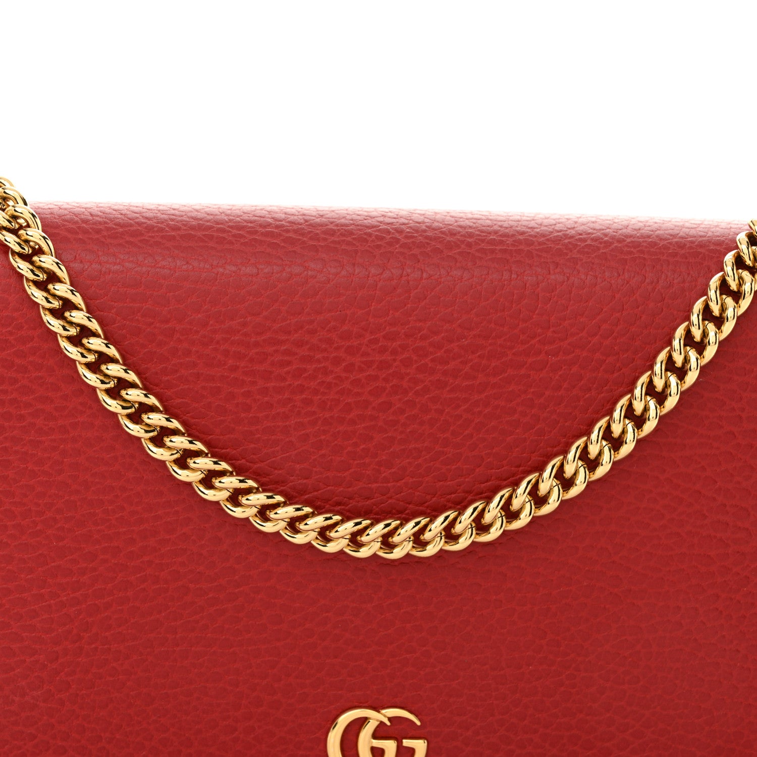 Gucci Dollar Calfskin Mini GG Marmont Chain Wallet Hibiscus Red 8 of 11