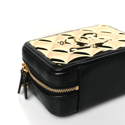 Chanel Lambskin Metal Quilted Mini Vanity Case With Chain Black Gold 8 of 9