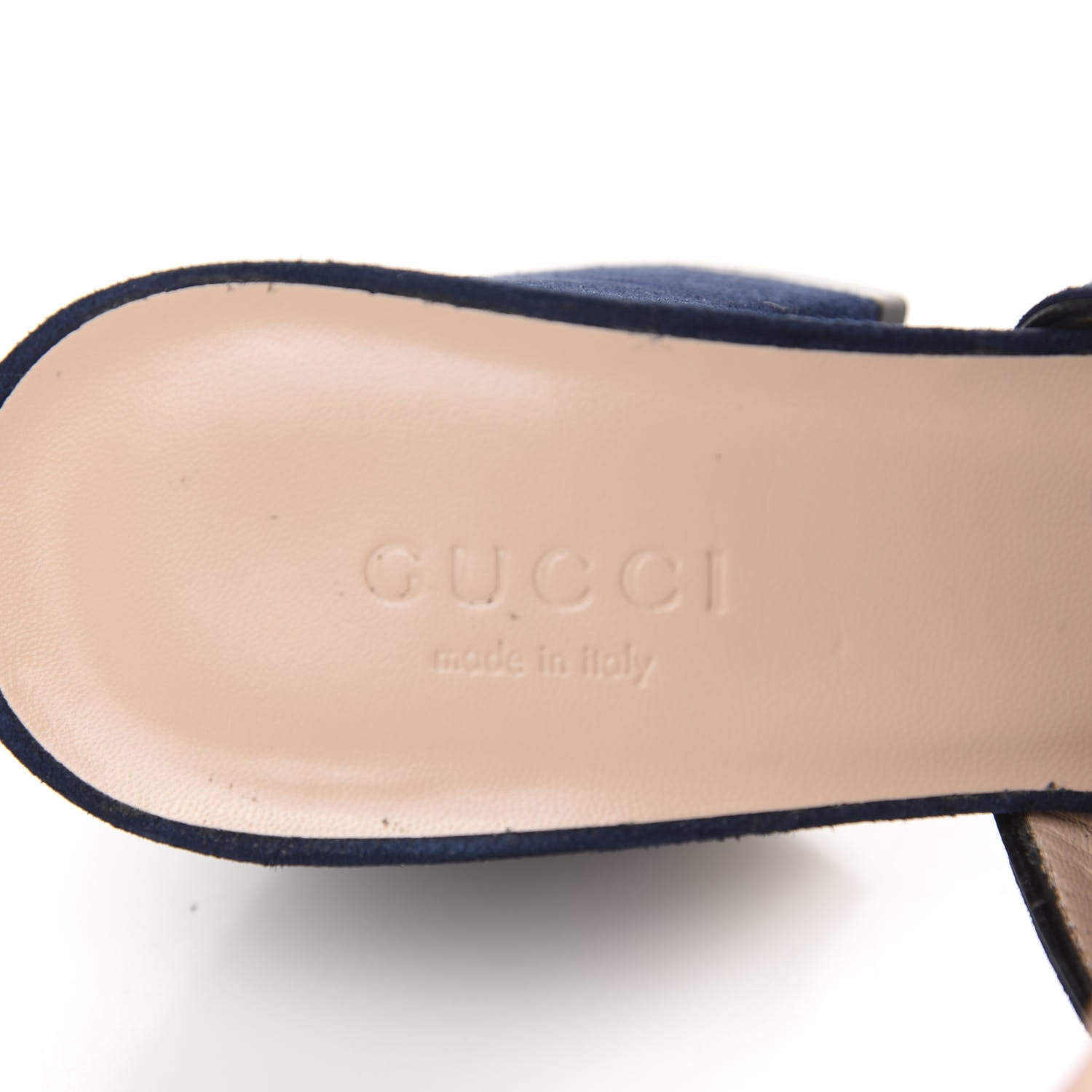 Gucci Kid Scamosciato GG Marmont Fringe 75mm Slide Sandals 35.5 Blue Ink 7 of 9