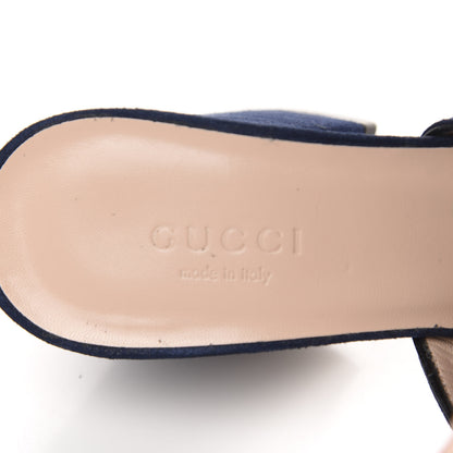 Gucci Kid Scamosciato GG Marmont Fringe 75mm Slide Sandals 35.5 Blue Ink 7 of 9