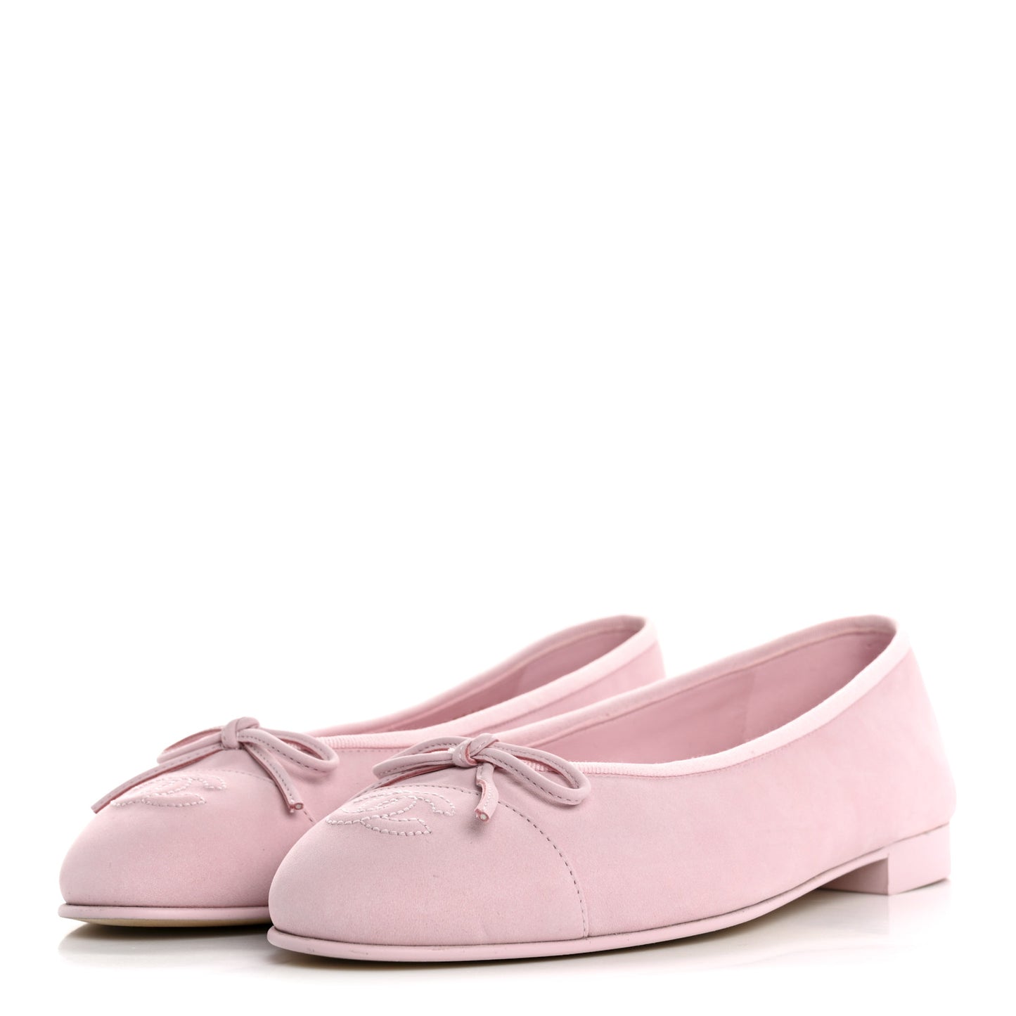 Suede Calfskin Cap Toe CC Ballerina Flats 39 Light Pink