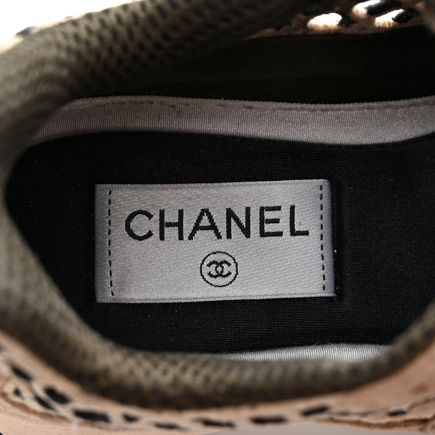 Suede Calfskin Embroidered CC Sneakers 36 Beige Black