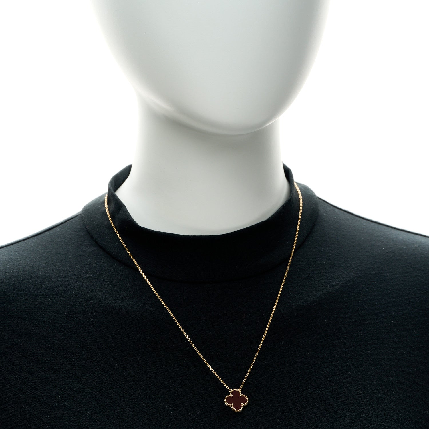 Van Cleef & Arpels 18K Yellow Gold Carnelian Vintage Alhambra Pendant Necklace 2 of 5