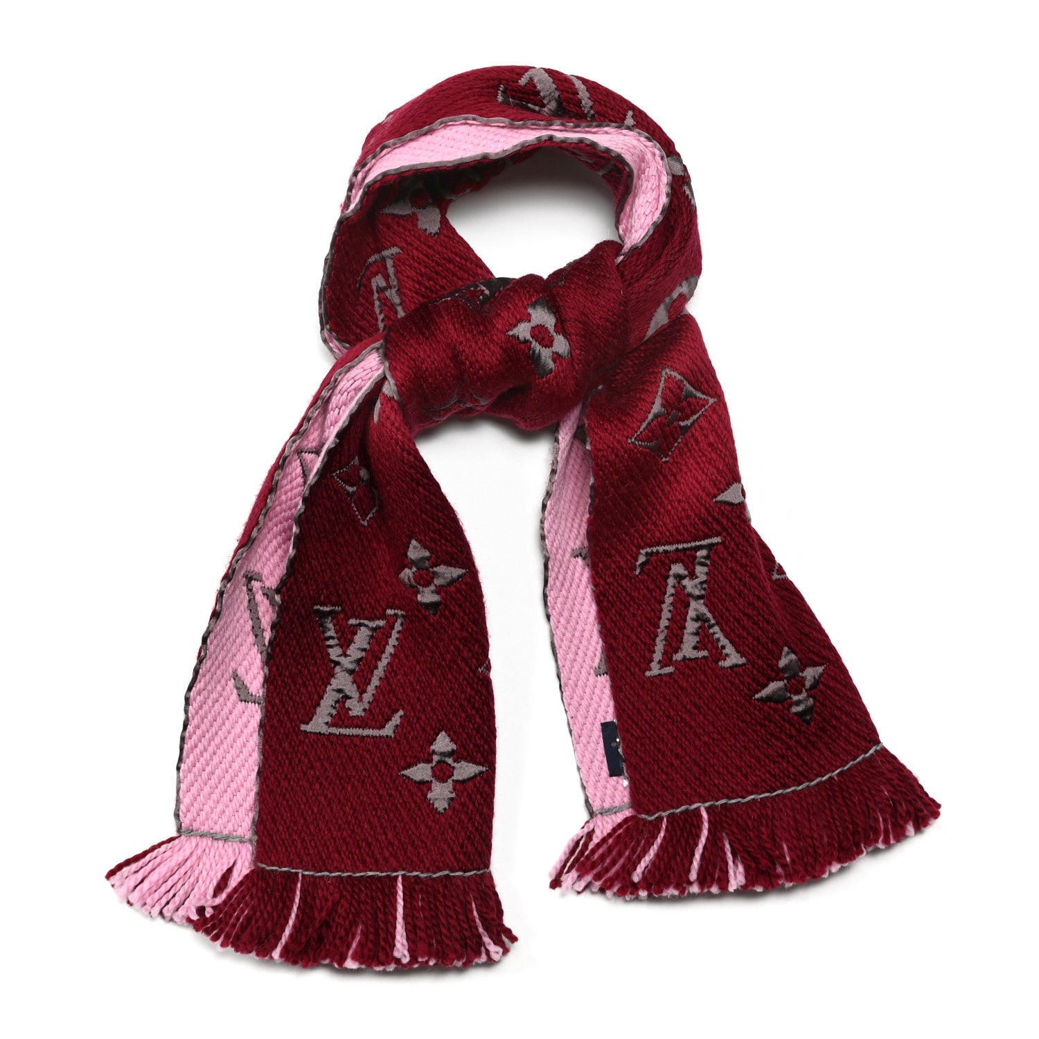 Louis Vuitton Wool Silk Logomania Duo Scarf Wine 1 of 3