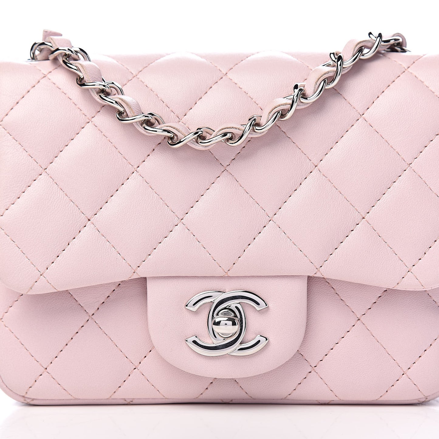 Lambskin Quilted Mini Square Flap Light Pink