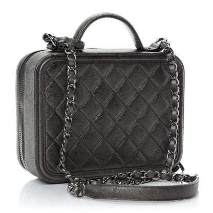 Chanel Metallic Caviar Quilted Medium CC Filigree Vanity Case Dark Silver 3 of 10