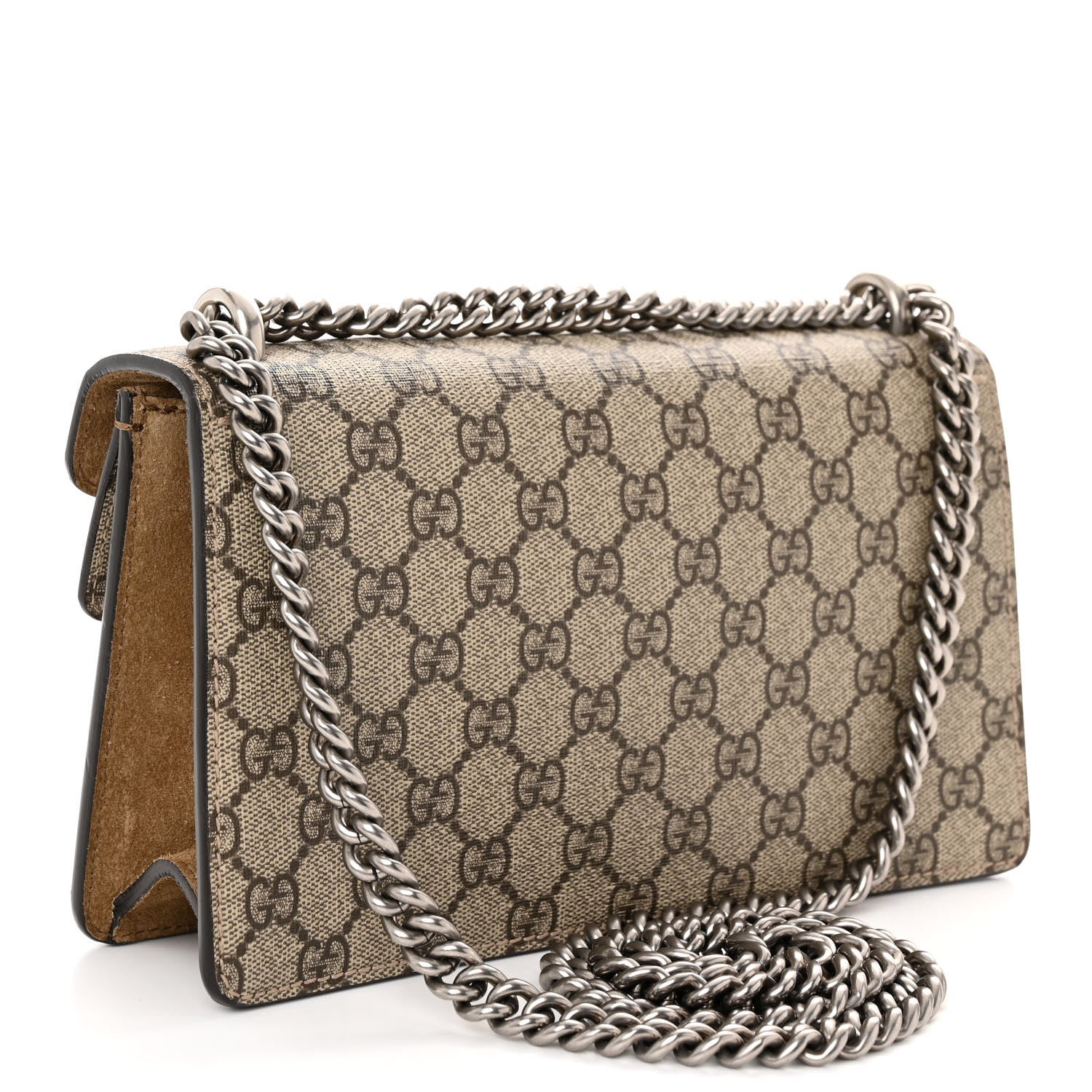 Gucci GG Supreme Monogram Suede Crystal Small Dionysus Shoulder Bag Beige Ebony Taupe 3 of 12
