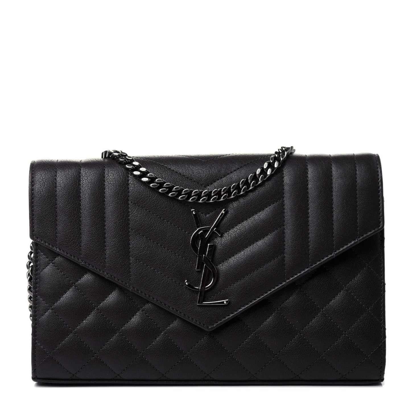 Sheepskin Tri-Quilt Monogram Envelope Chain Wallet Earth
