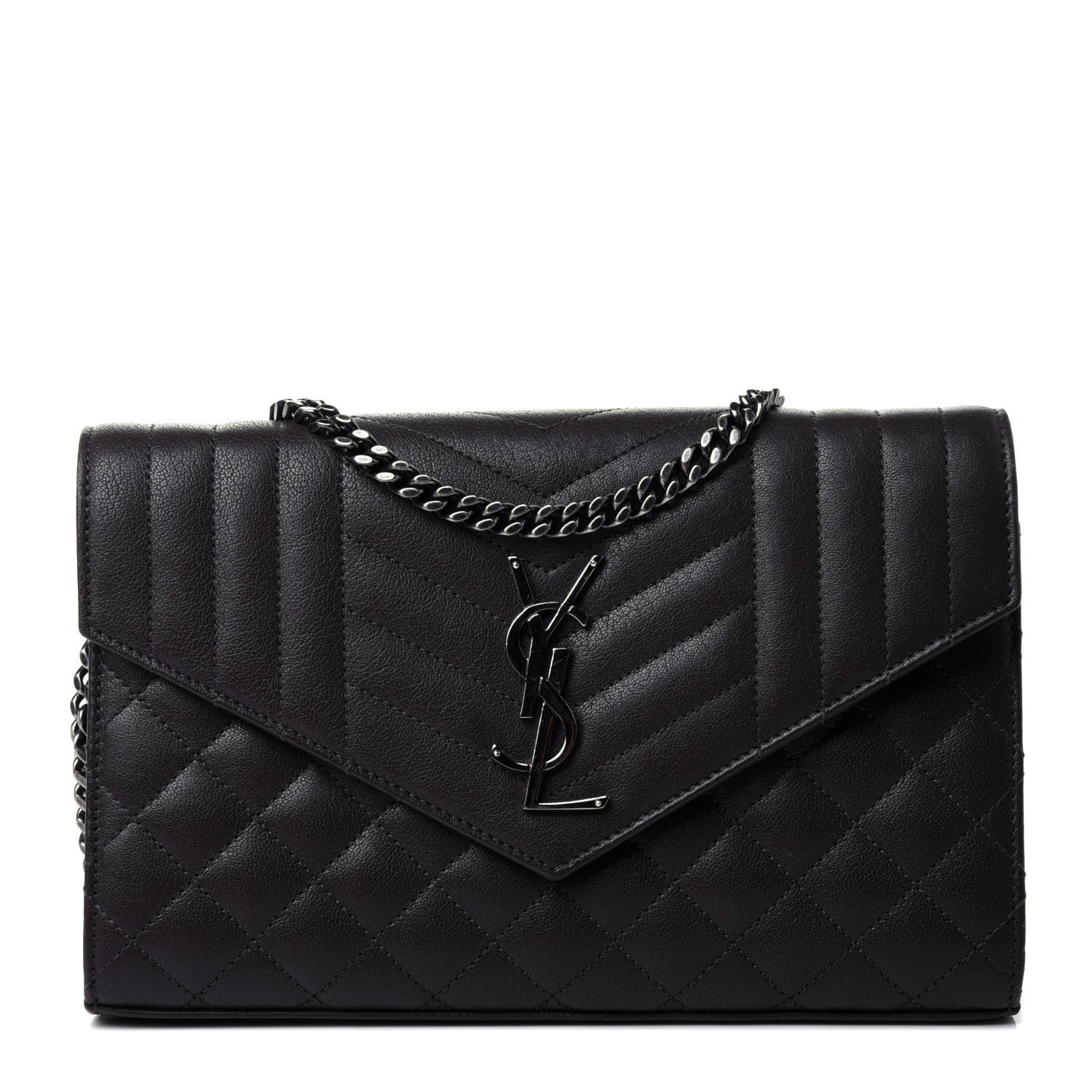 Saint Laurent Sheepskin Tri-Quilt Monogram Envelope Chain Wallet Earth 1 of 4