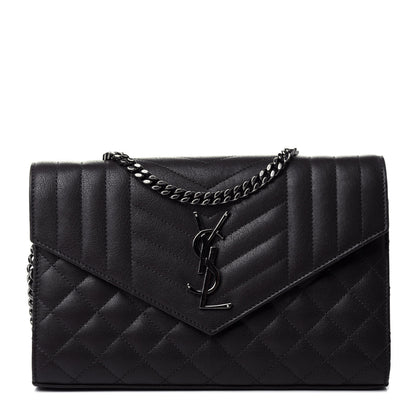 Saint Laurent Sheepskin Tri-Quilt Monogram Envelope Chain Wallet Earth 1 of 4