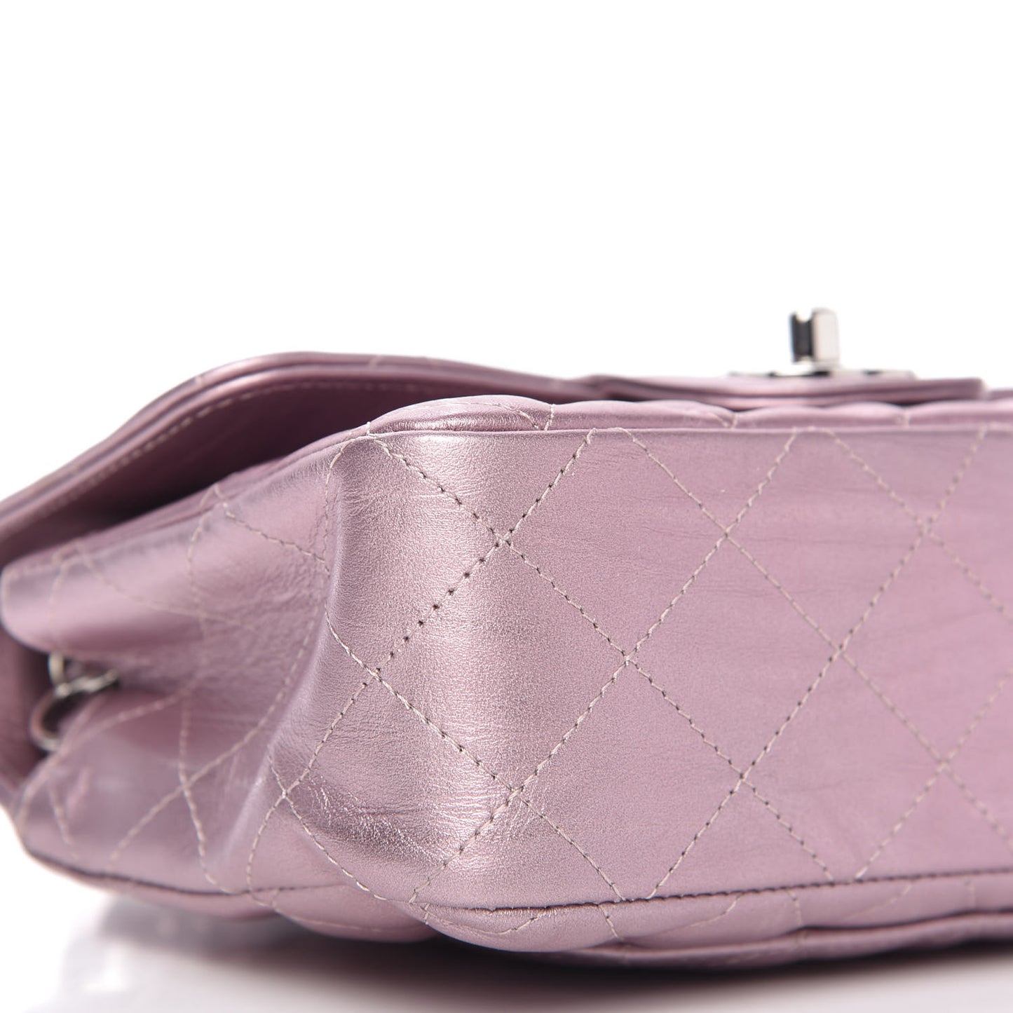 Metallic Calfskin Quilted Mini Rectangular Flap Pink