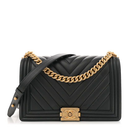 Chanel Calfskin Chevron Quilted New Medium Boy Flap Black 1 of 10