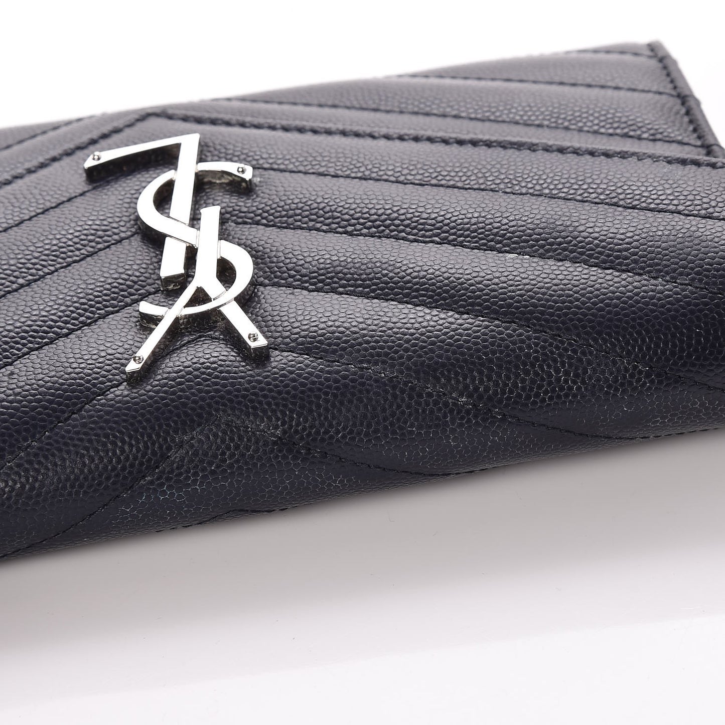 Grain De Poudre Matelasse Chevron Monogram Flap Wallet Navy
