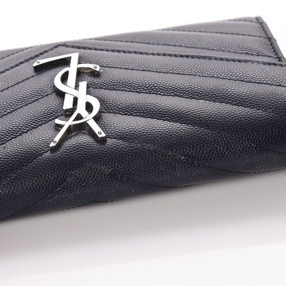 Saint Laurent Grain De Poudre Matelasse Chevron Monogram Flap Wallet Navy 7 of 8