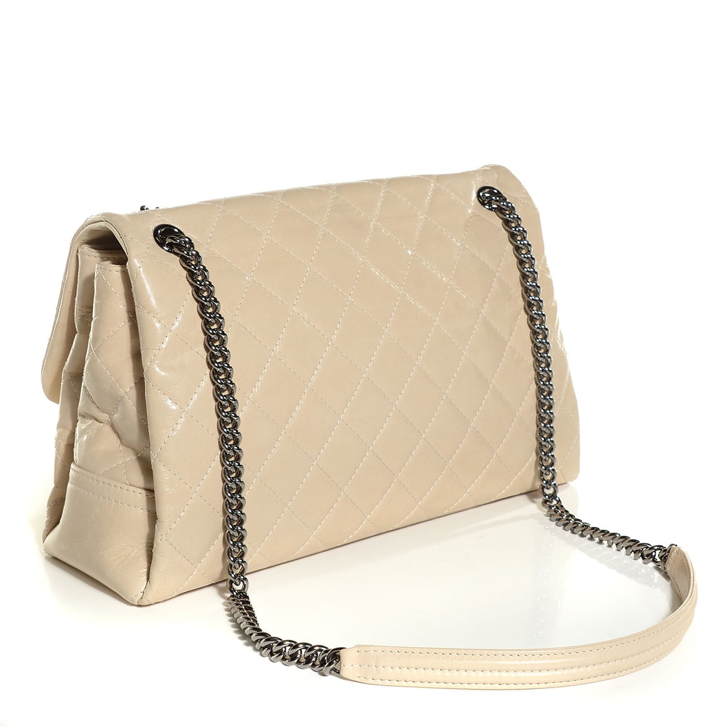 Aged Calfskin Quilted Supple Trapeze Flap Light Beige