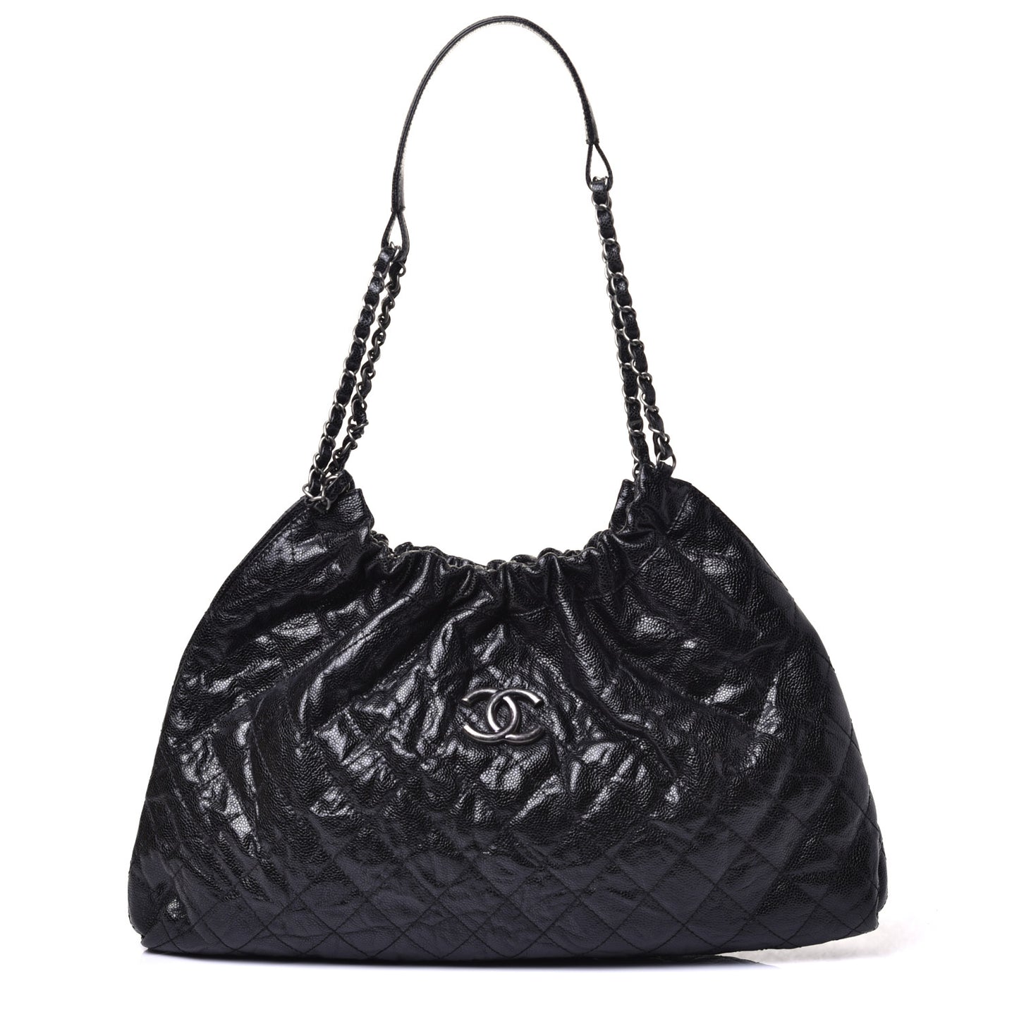 Caviar Quilted Medium Elastic Shopping Tote Black
