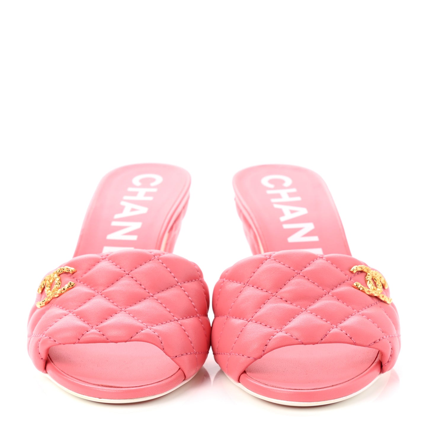 Lambskin Quilted Textured CC Mules 37.5 Pink