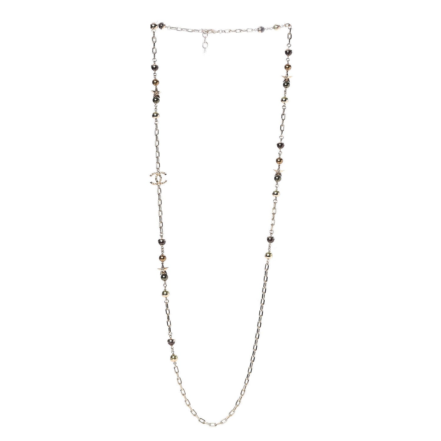 Beaded Star CC Long Necklace Gold Green