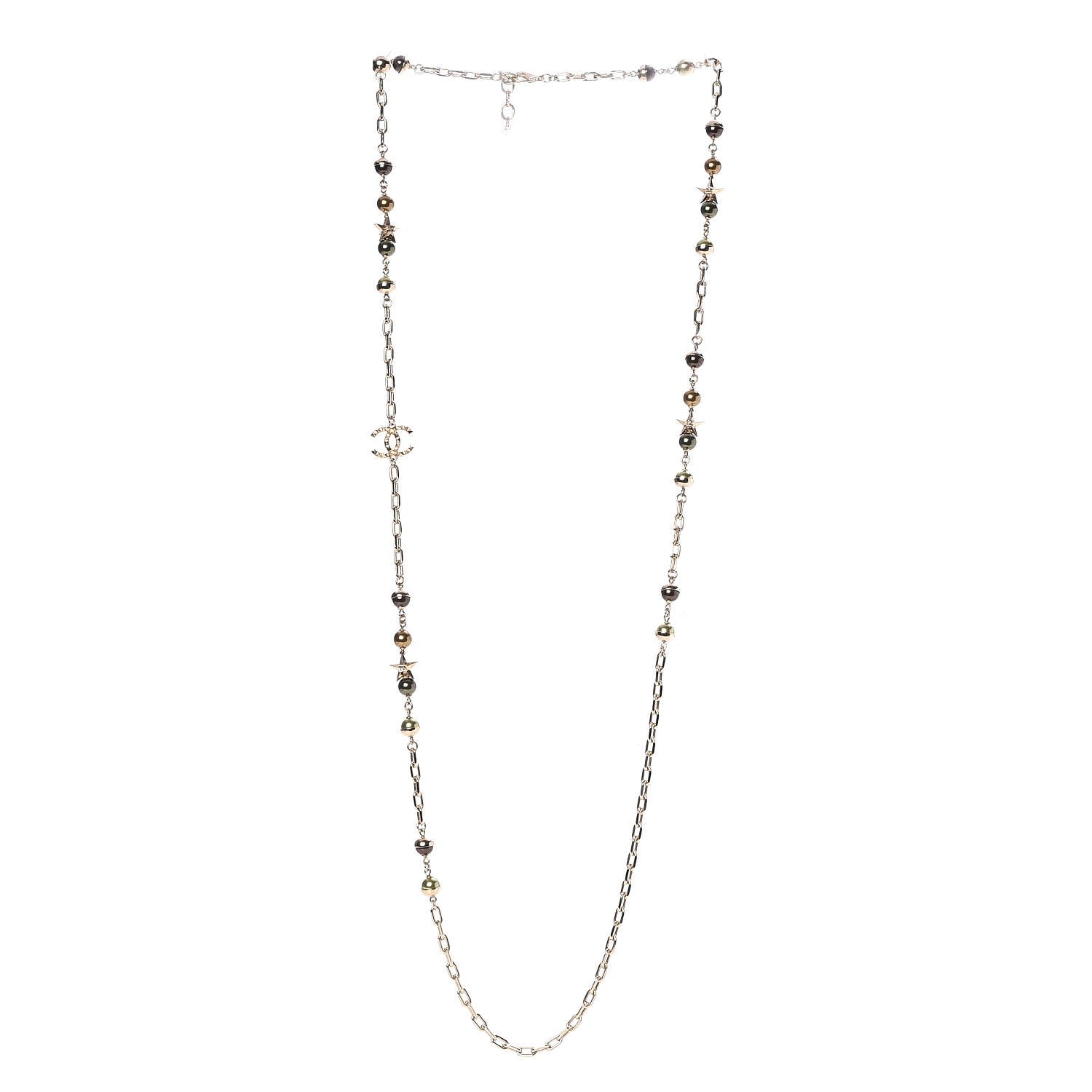 Chanel Beaded Star CC Long Necklace Gold Green 3 of 4