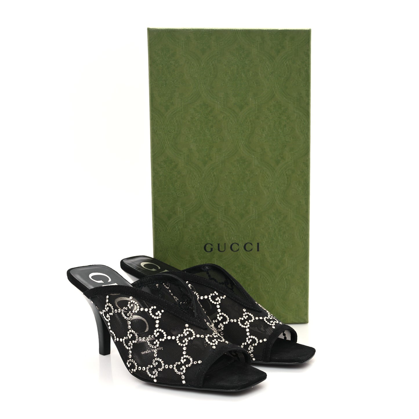 Tela Retino Kid Scamosciato Crystal GG Monogram Square G 95mm Slide Sandals 35 Black