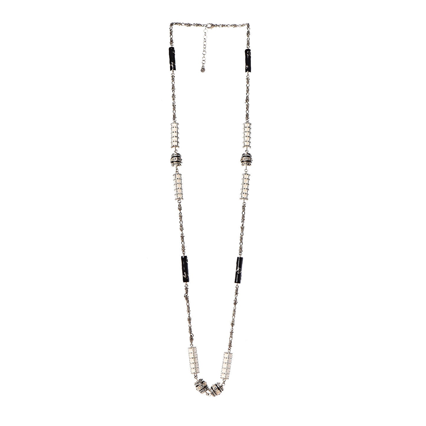 Resin Crystal Studded CC Station Necklace White Gold