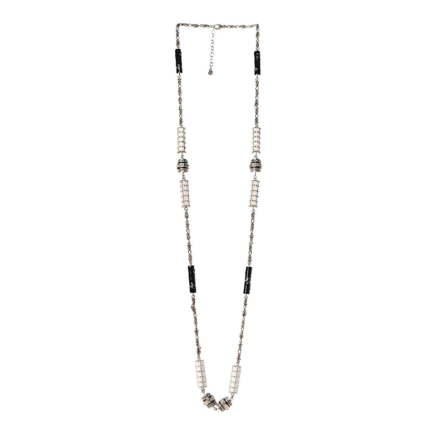 Chanel Resin Crystal Studded CC Station Necklace White Gold 3 of 8