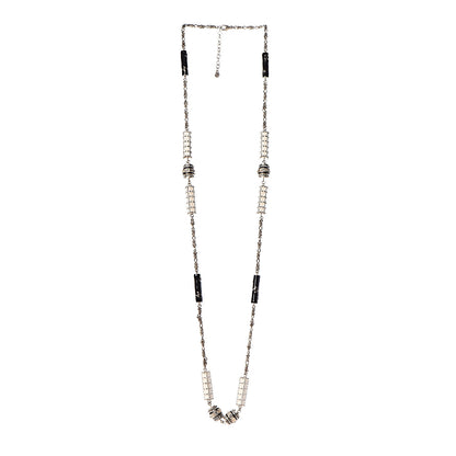 Chanel Resin Crystal Studded CC Station Necklace White Gold 3 of 8