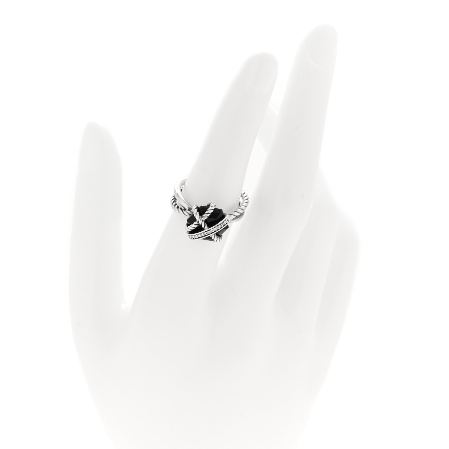 David Yurman Sterling Silver Diamond Black Onyx 10mm Cable Wrap Ring 52 6 2 of 5