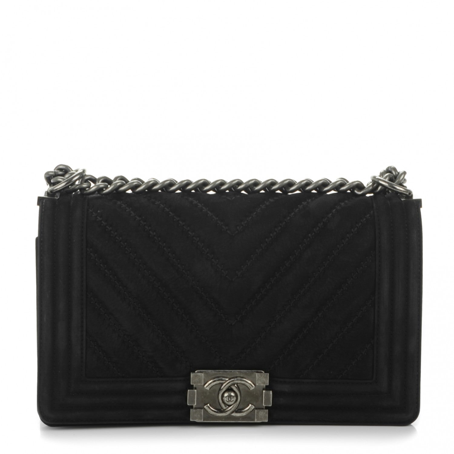 Chanel Nubuck Chevron Stitched Medium Boy Flap Black 1 of 7