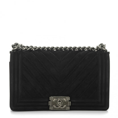 Chanel Nubuck Chevron Stitched Medium Boy Flap Black 1 of 7
