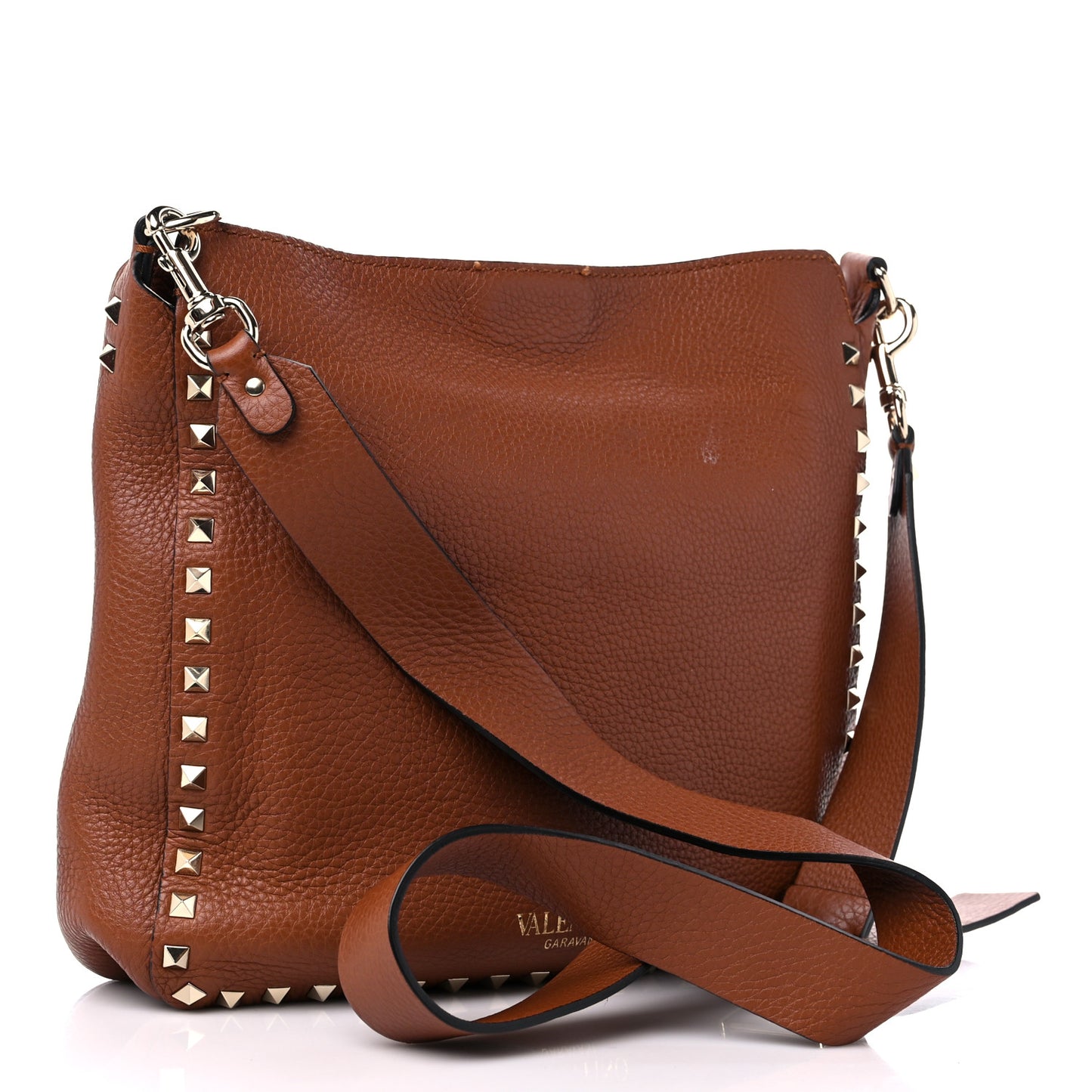 Pebbled Calfskin Small Rockstud Flip-Lock Messenger Bag Light Cuir