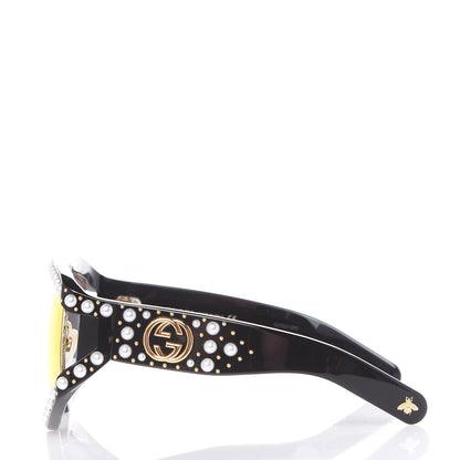 Gucci Acetate Pearl Rectangular Frame Sunglasses GG0234S Black Orange 3 of 6