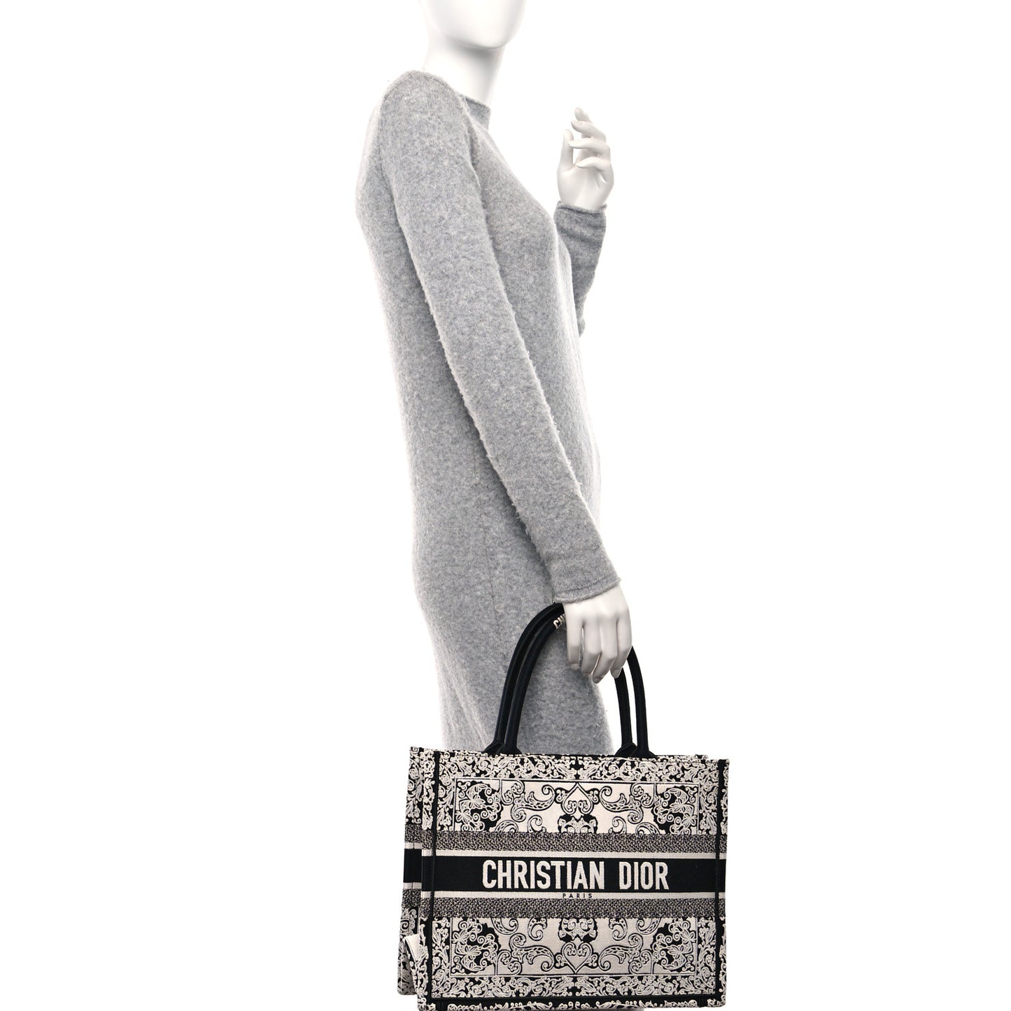 Canvas Embroidered Medium Ornamental Cornely Effect Book Tote Black White
