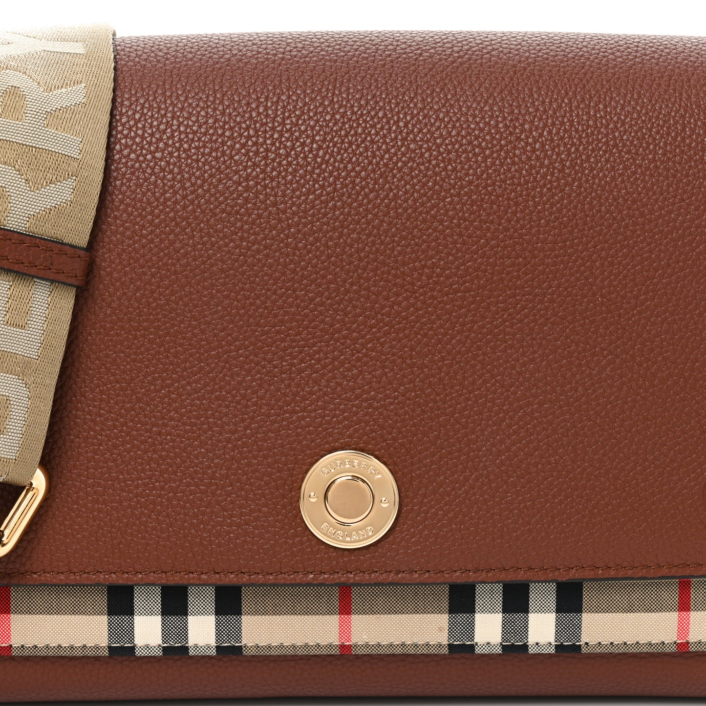 Grainy Calfskin Vintage Check Note Crossbody Bag Malt Brown