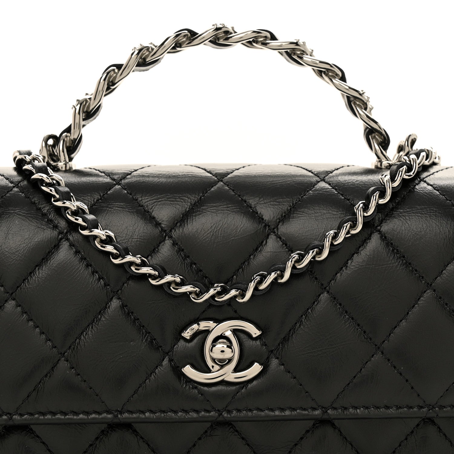 Chanel Shiny Crumpled Calfskin Strass Quilted Top Handle Clutch With Chain Black 9 of 11