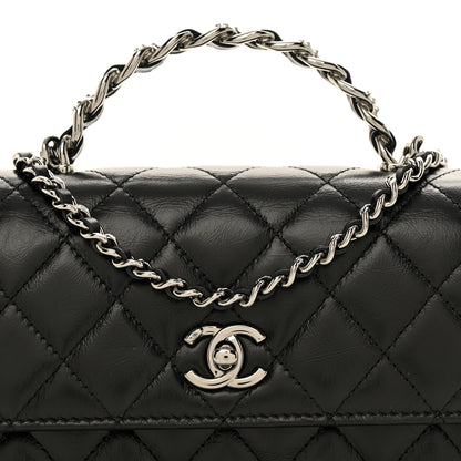 Chanel Shiny Crumpled Calfskin Strass Quilted Top Handle Clutch With Chain Black 9 of 11