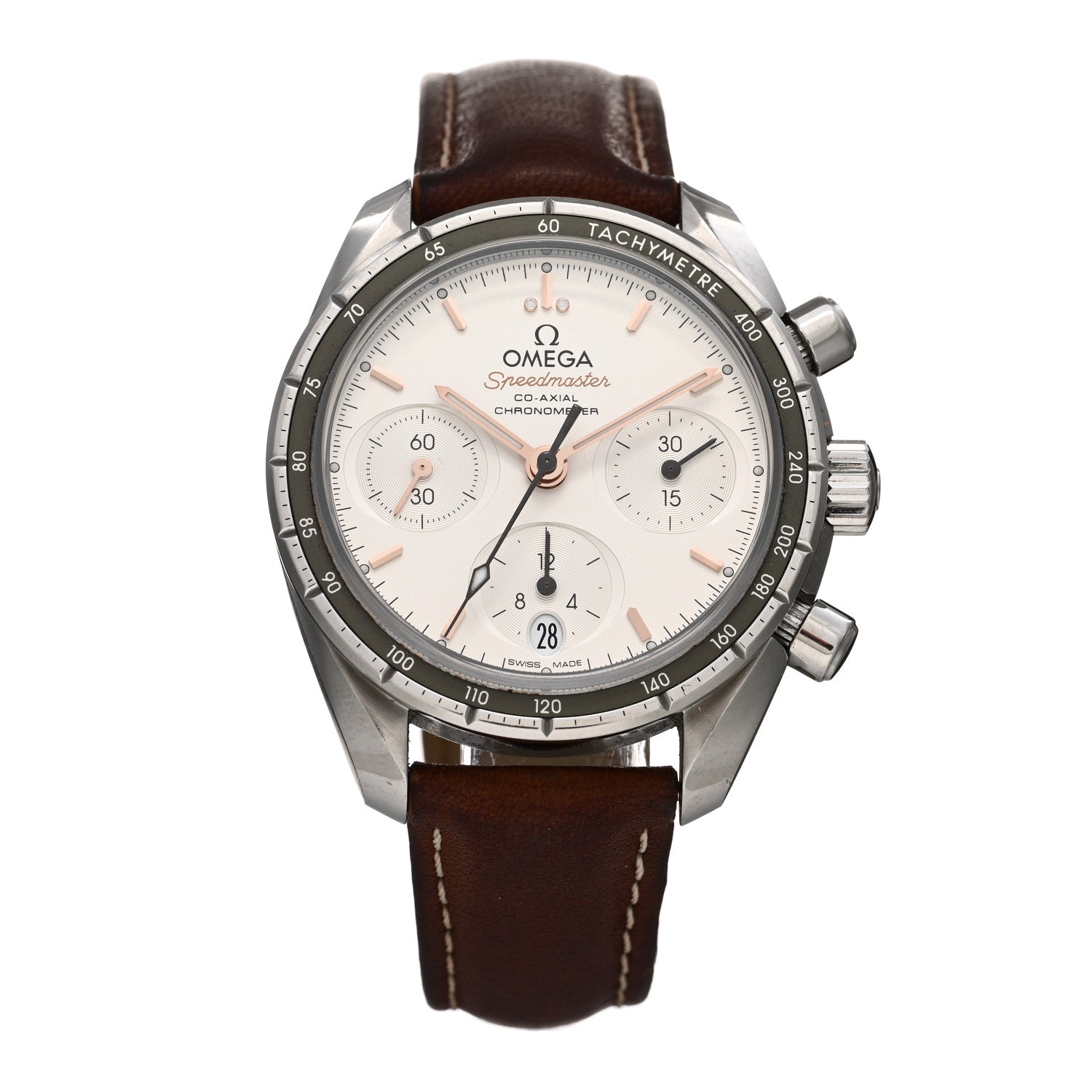 Omega Stainless Steel Calfskin 38mm Speedmaster Chronograph Automatic Watch Brown 324.32.38.50.02.001 1 of 4
