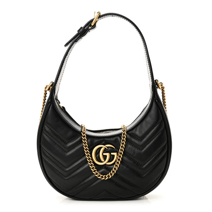 Gucci Calfskin Matelasse Chevron Mini GG Marmont Half Moon Hobo Black 1 of 10