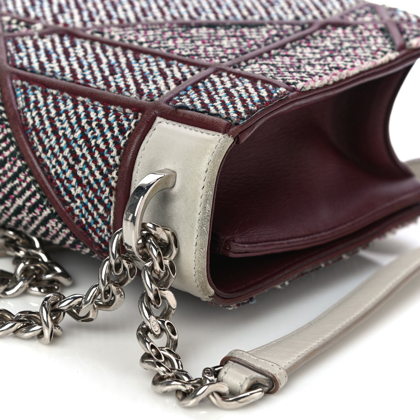 Tweed Calfskin Medium Diorama Flap Bag Burgundy Multicolor