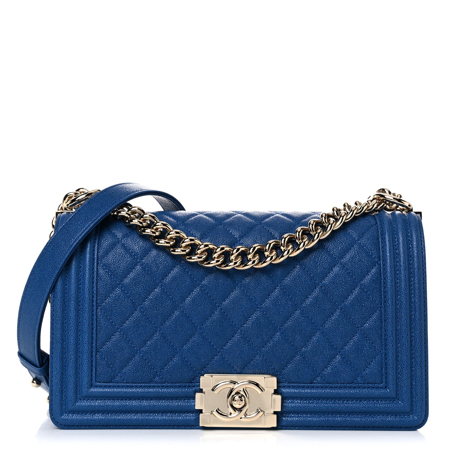 Caviar Quilted Medium Boy Flap Dark Blue