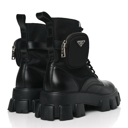 Prada Spazzolato Rois Re-Nylon Metal Triangle Logo Mens Monolith Pouch Pocket 60mm Combat Boots 10 Black 4 of 8