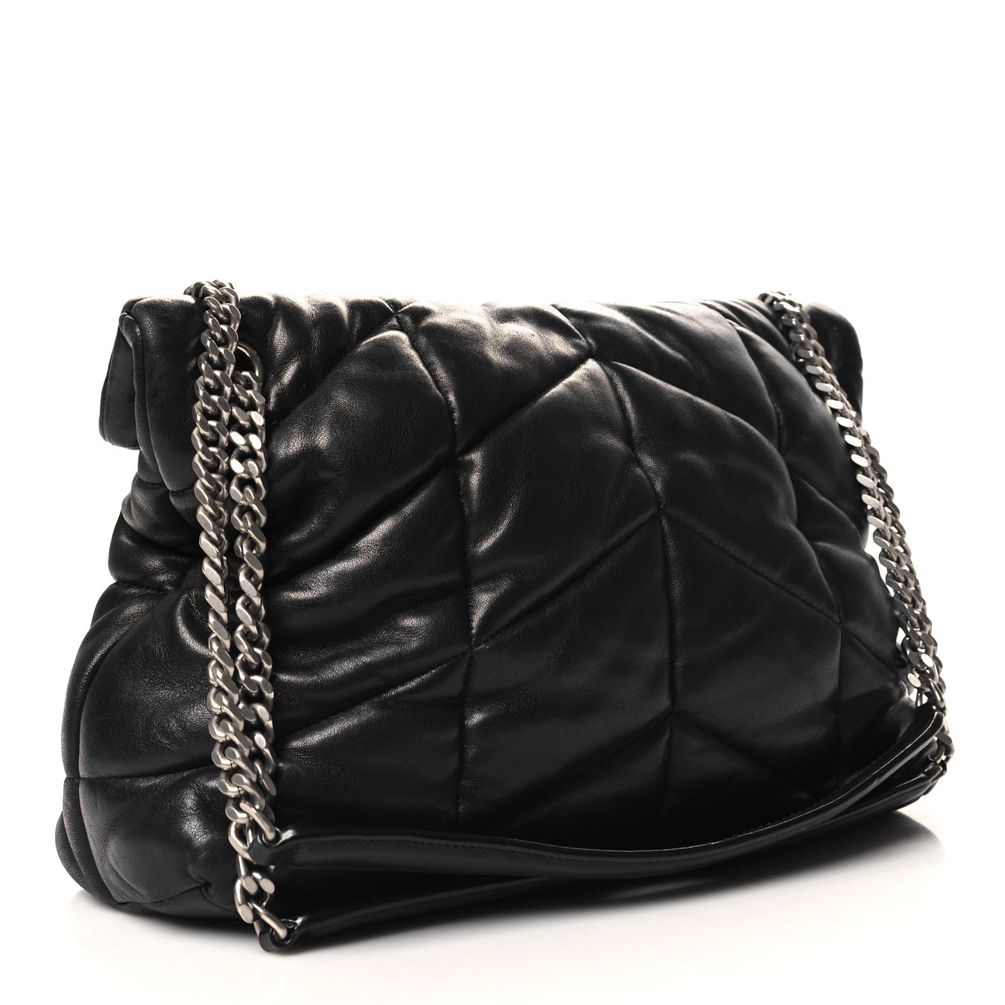Lambskin Quilted Medium Loulou Puffer Monogram Chain Satchel Black