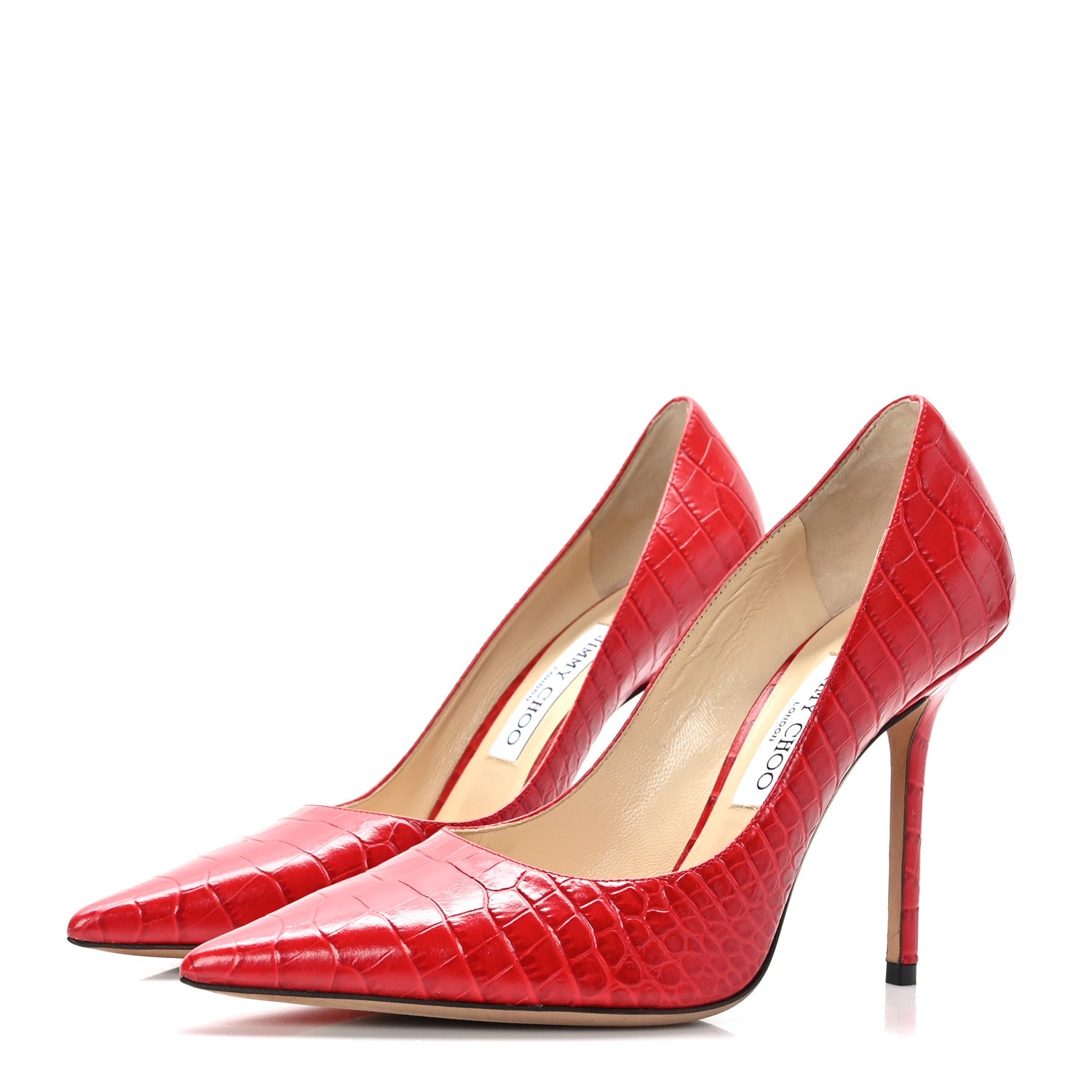 Jimmy Choo Calfskin Crocodile Embossed Love 100 Pump 39.5 Red 3 of 7